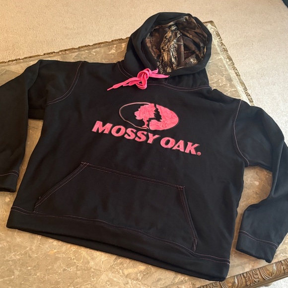 Mossy Oak Black Hoodie with Pink Logo - Picture 1 of 7